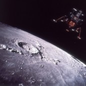 The Apollo Lunar Module known as the Eagle descends onto the surface of the moon during the Apollo 11 mission, 20th July 1969. (Photo by Space Frontiers/Hulton Archive/Getty Images)